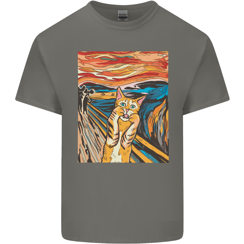 Cat Scream Painting Parody Mens Cotton T-Shirt Tee Top Charcoal