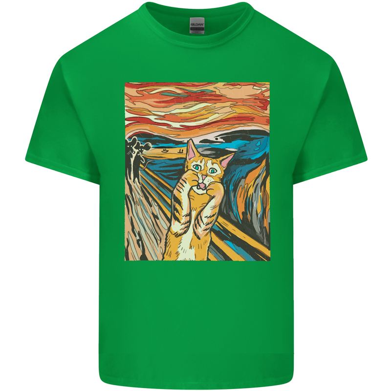 Cat Scream Painting Parody Mens Cotton T-Shirt Tee Top Irish Green
