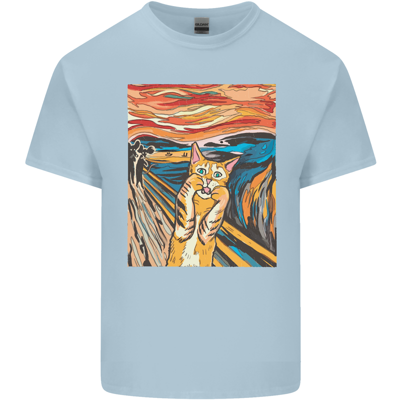 Cat Scream Painting Parody Mens Cotton T-Shirt Tee Top Light Blue