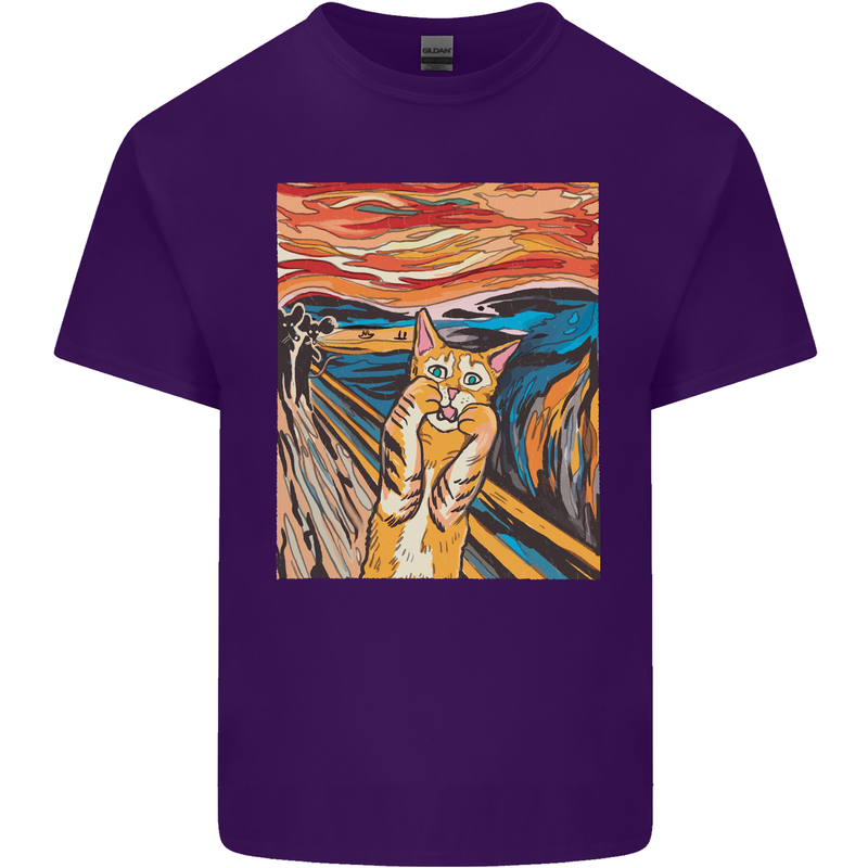 Cat Scream Painting Parody Mens Cotton T-Shirt Tee Top Purple