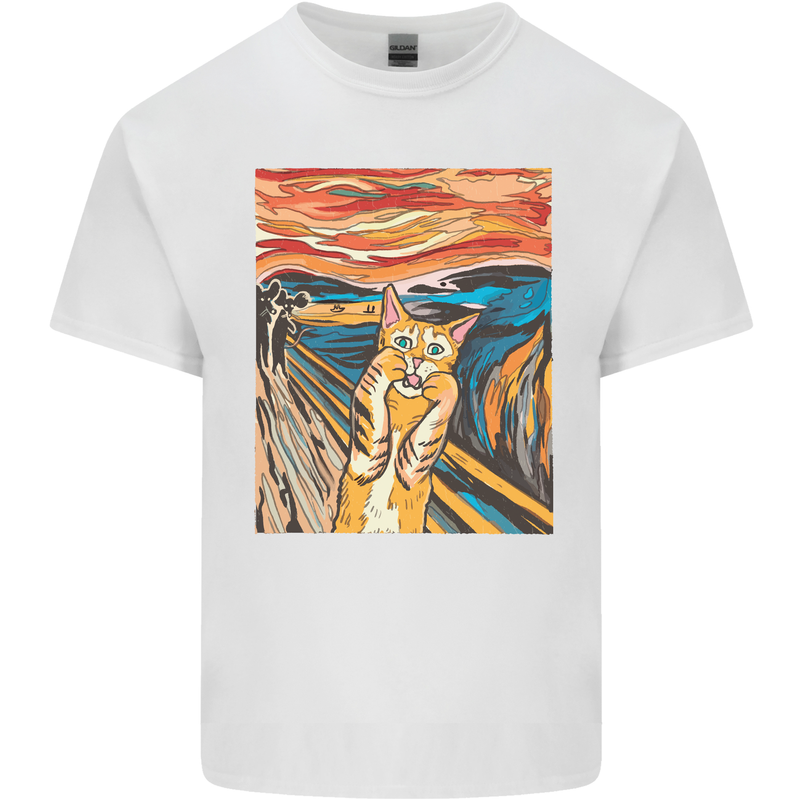 Cat Scream Painting Parody Mens Cotton T-Shirt Tee Top White