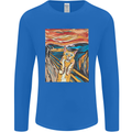 Cat Scream Painting Parody Mens Long Sleeve T-Shirt Royal Blue