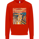 Cat Scream Painting Parody Mens Sweatshirt Jumper Bright Red