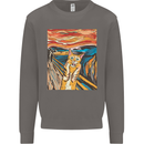 Cat Scream Painting Parody Mens Sweatshirt Jumper Charcoal