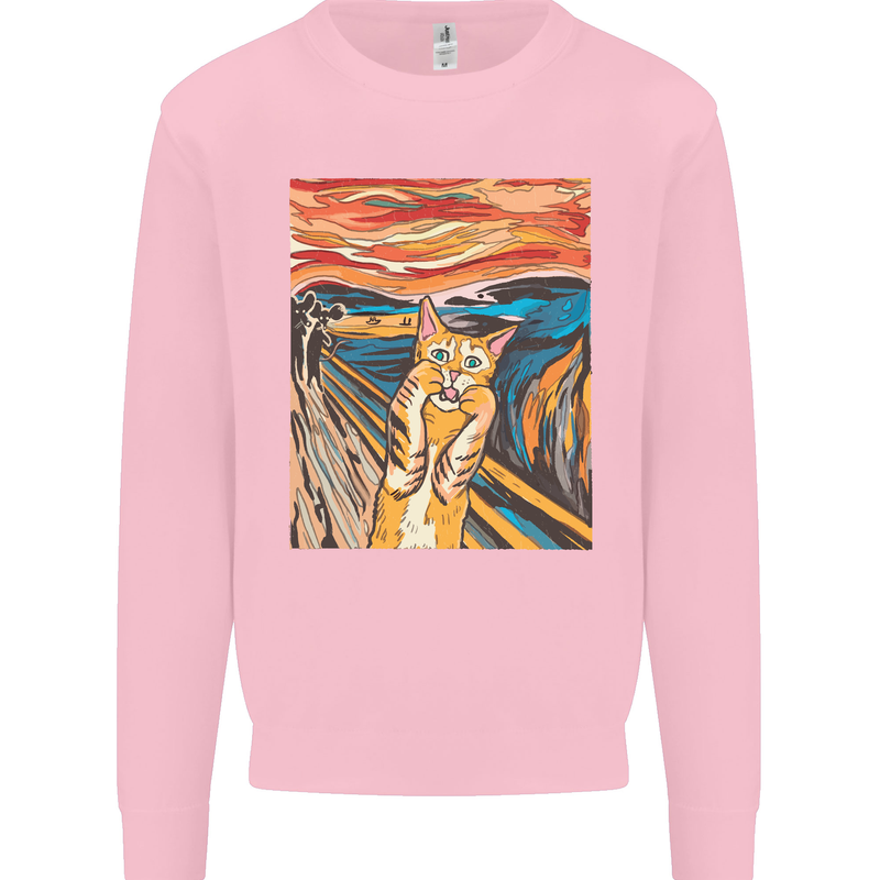 Cat Scream Painting Parody Mens Sweatshirt Jumper Light Pink