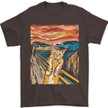 Cat Scream Painting Parody Mens T-Shirt Cotton Gildan Dark Chocolate