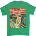 Cat Scream Painting Parody Mens T-Shirt Cotton Gildan Irish Green