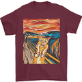 Cat Scream Painting Parody Mens T-Shirt Cotton Gildan Maroon