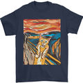 Cat Scream Painting Parody Mens T-Shirt Cotton Gildan Navy Blue