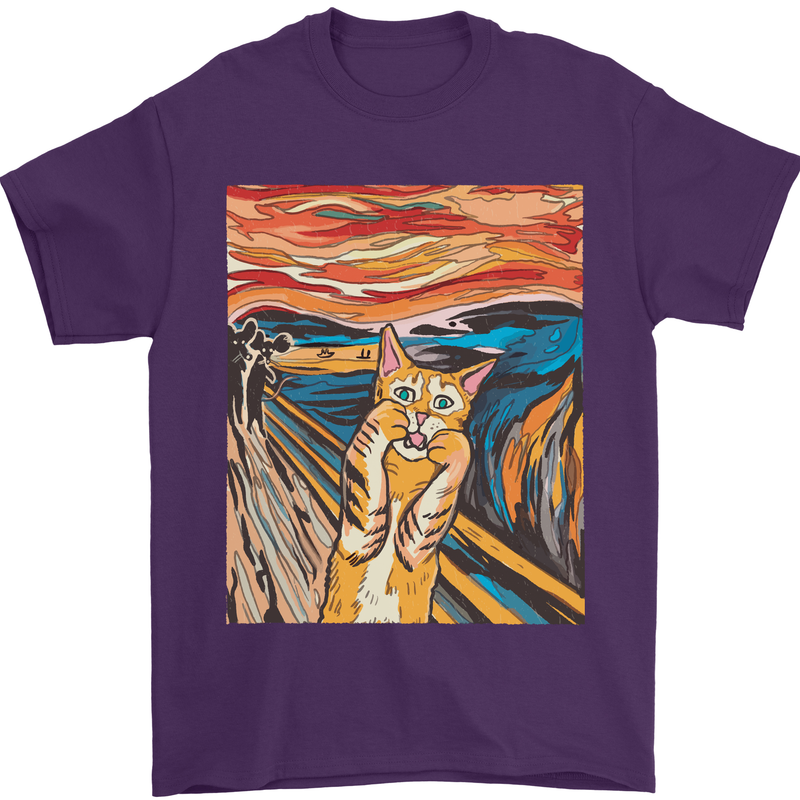 Cat Scream Painting Parody Mens T-Shirt Cotton Gildan Purple