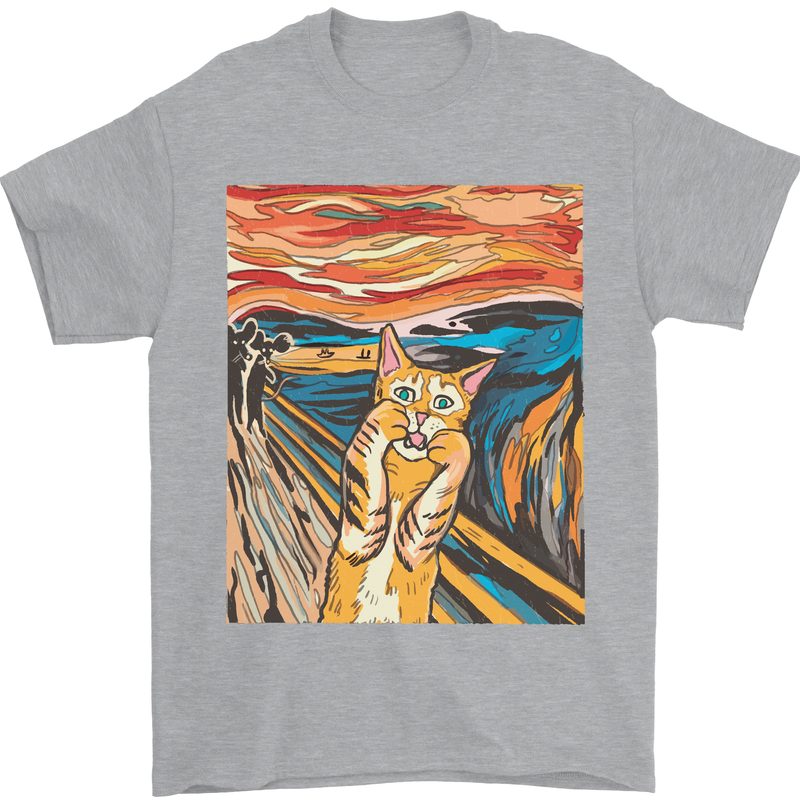 Cat Scream Painting Parody Mens T-Shirt Cotton Gildan Sports Grey
