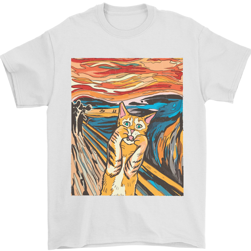 Cat Scream Painting Parody Mens T-Shirt Cotton Gildan White