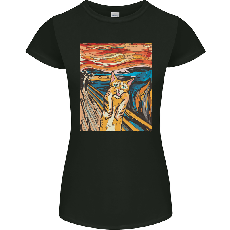 Cat Scream Painting Parody Womens Petite Cut T-Shirt Black