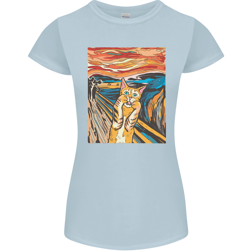 Cat Scream Painting Parody Womens Petite Cut T-Shirt Light Blue