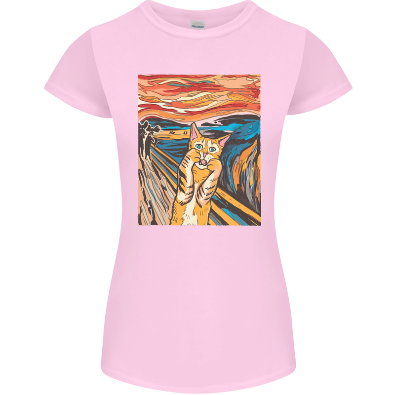 Cat Scream Painting Parody Womens Petite Cut T-Shirt Light Pink