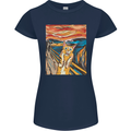 Cat Scream Painting Parody Womens Petite Cut T-Shirt Navy Blue