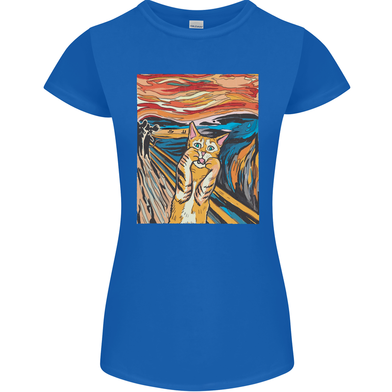 Cat Scream Painting Parody Womens Petite Cut T-Shirt Royal Blue
