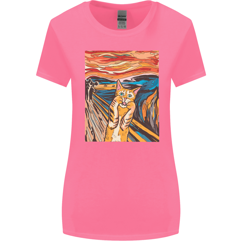 Cat Scream Painting Parody Womens Wider Cut T-Shirt Azalea