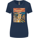 Cat Scream Painting Parody Womens Wider Cut T-Shirt Navy Blue