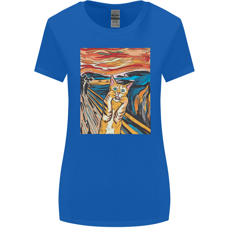 Cat Scream Painting Parody Womens Wider Cut T-Shirt Royal Blue