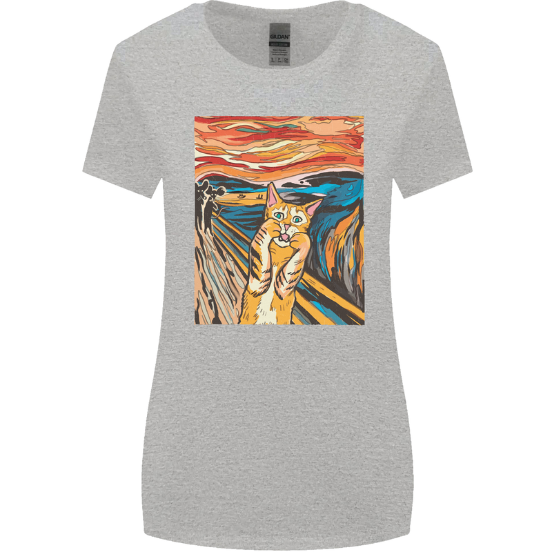 Cat Scream Painting Parody Womens Wider Cut T-Shirt Sports Grey