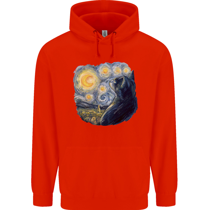 Cat Vangogh Funny Feline Painting Childrens Kids Hoodie Bright Red