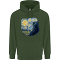 Cat Vangogh Funny Feline Painting Childrens Kids Hoodie Forest Green
