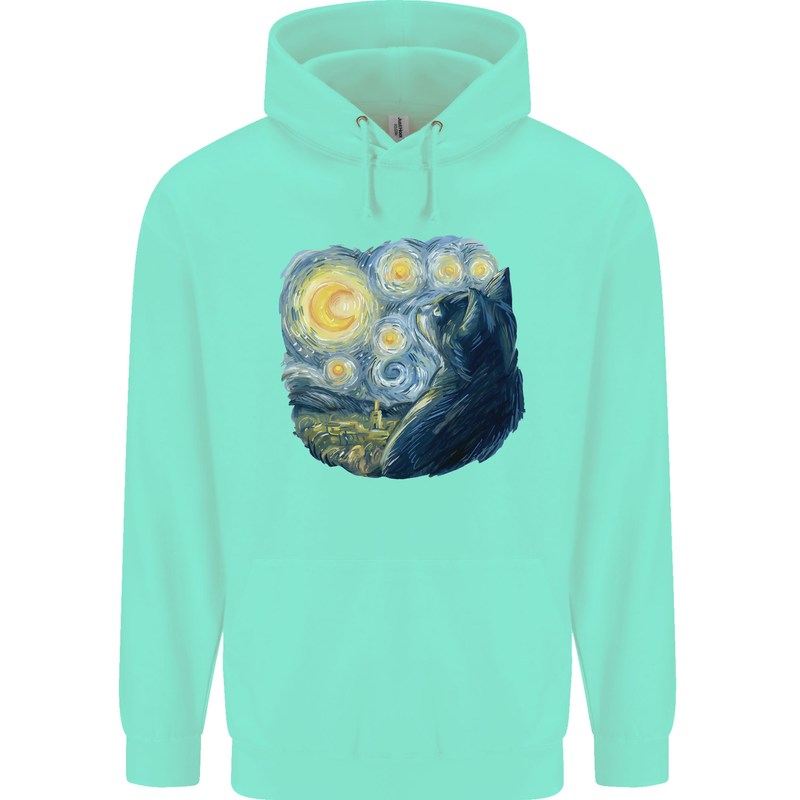 Cat Vangogh Funny Feline Painting Childrens Kids Hoodie Peppermint