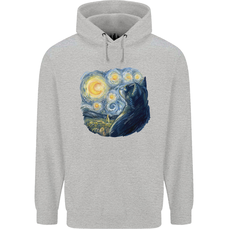 Cat Vangogh Funny Feline Painting Childrens Kids Hoodie Sports Grey