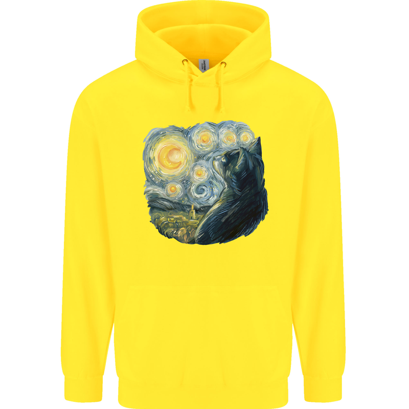 Cat Vangogh Funny Feline Painting Childrens Kids Hoodie Yellow