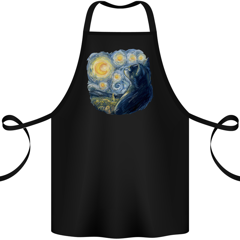 Cat Vangogh Funny Feline Painting Cotton Apron 100% Organic Black