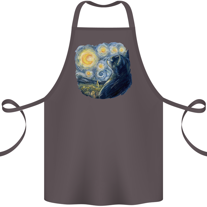 Cat Vangogh Funny Feline Painting Cotton Apron 100% Organic Dark Grey