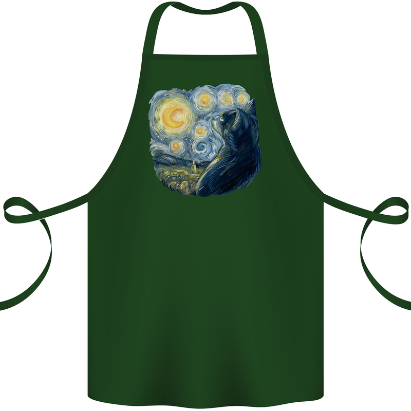 Cat Vangogh Funny Feline Painting Cotton Apron 100% Organic Forest Green