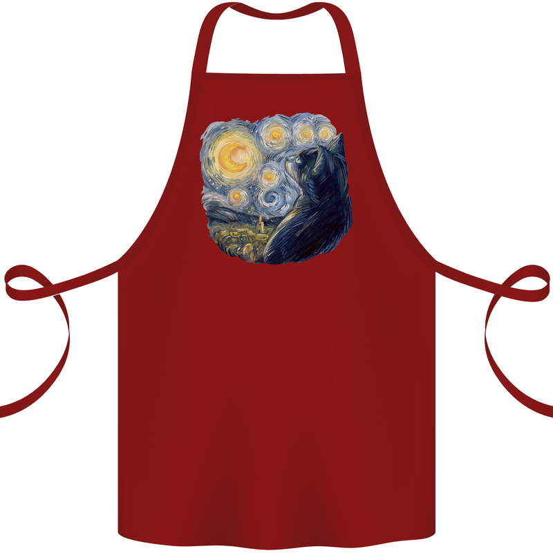 Cat Vangogh Funny Feline Painting Cotton Apron 100% Organic Maroon