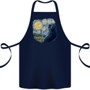 Cat Vangogh Funny Feline Painting Cotton Apron 100% Organic Navy Blue