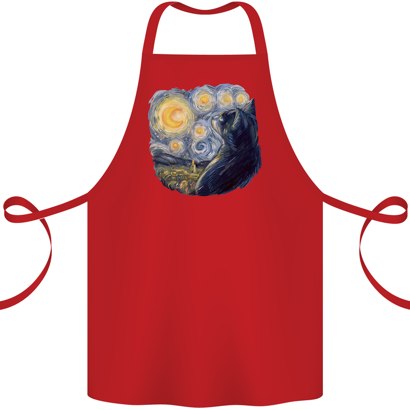 Cat Vangogh Funny Feline Painting Cotton Apron 100% Organic Red