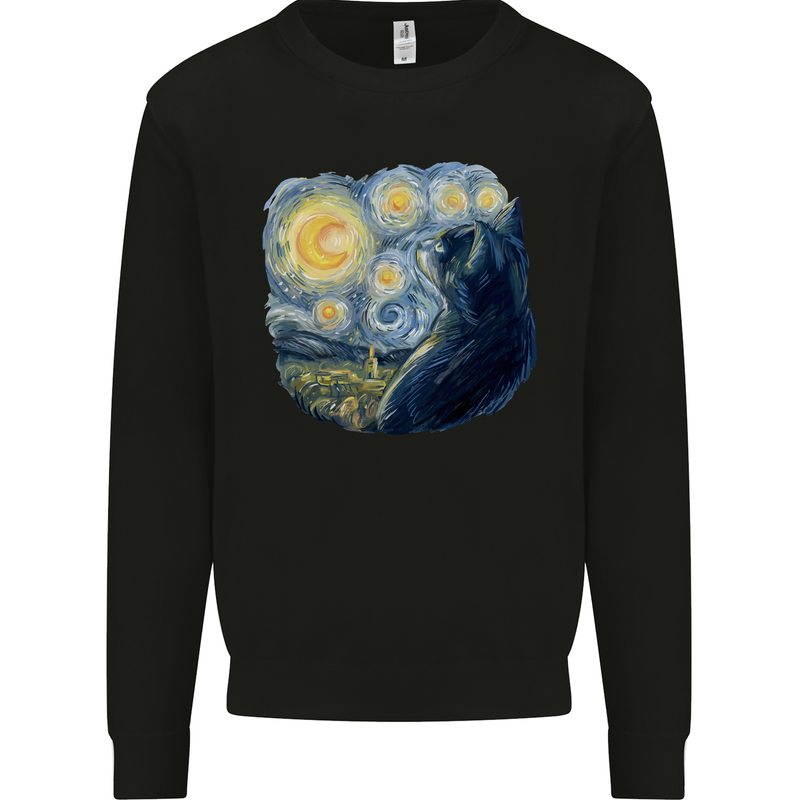 Cat Vangogh Funny Feline Painting Kids Sweatshirt Jumper Black