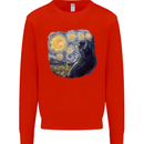 Cat Vangogh Funny Feline Painting Kids Sweatshirt Jumper Bright Red