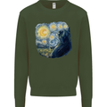 Cat Vangogh Funny Feline Painting Kids Sweatshirt Jumper Forest Green