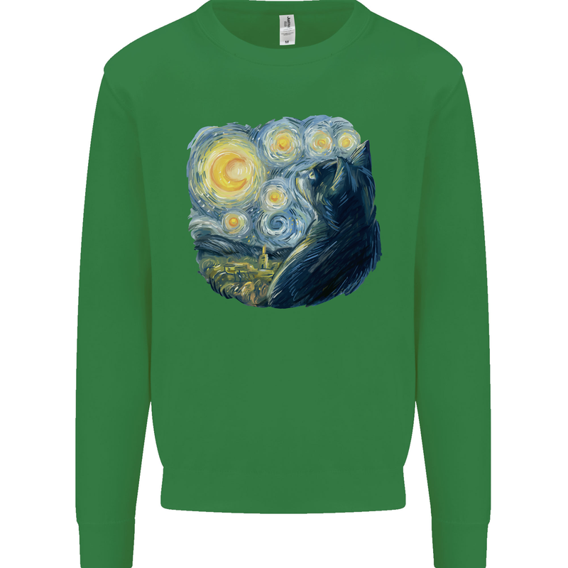 Cat Vangogh Funny Feline Painting Kids Sweatshirt Jumper Irish Green