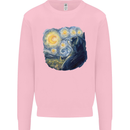 Cat Vangogh Funny Feline Painting Kids Sweatshirt Jumper Light Pink