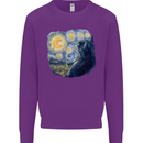 Cat Vangogh Funny Feline Painting Kids Sweatshirt Jumper Purple