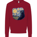 Cat Vangogh Funny Feline Painting Kids Sweatshirt Jumper Red