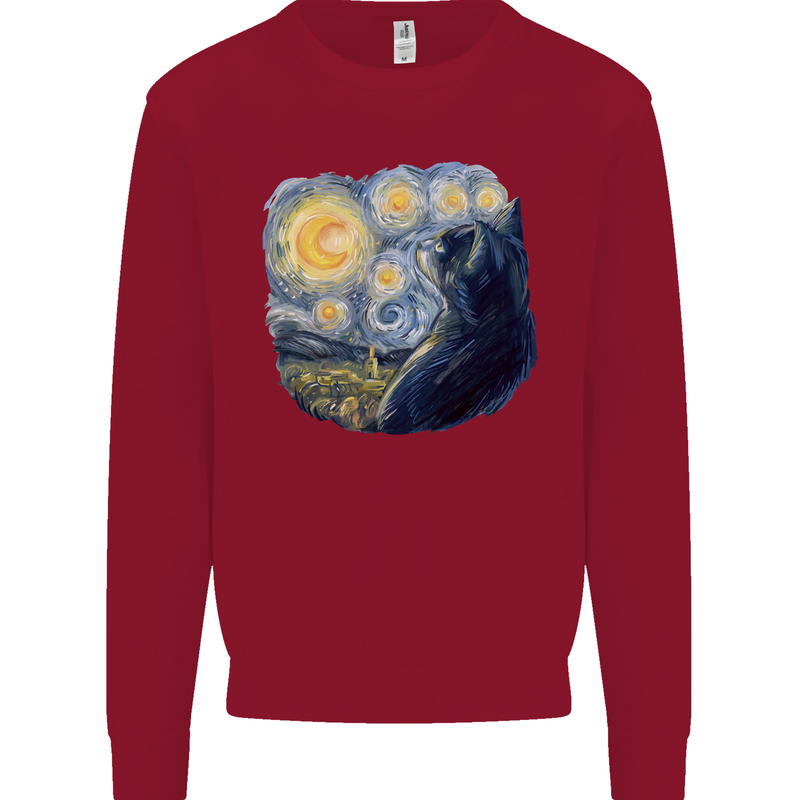 Cat Vangogh Funny Feline Painting Kids Sweatshirt Jumper Red