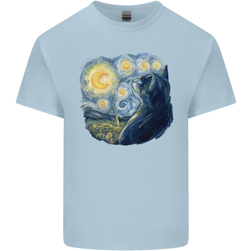 Cat Vangogh Funny Feline Painting Kids T-Shirt Childrens Light Blue