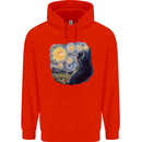 Cat Vangogh Funny Feline Painting Mens 80% Cotton Hoodie Bright Red