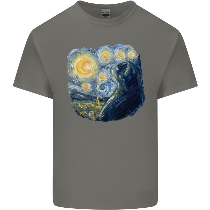 Cat Vangogh Funny Feline Painting Mens Cotton T-Shirt Tee Top Charcoal