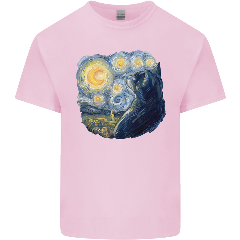 Cat Vangogh Funny Feline Painting Mens Cotton T-Shirt Tee Top Light Pink