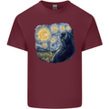Cat Vangogh Funny Feline Painting Mens Cotton T-Shirt Tee Top Maroon