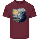 Cat Vangogh Funny Feline Painting Mens Cotton T-Shirt Tee Top Maroon